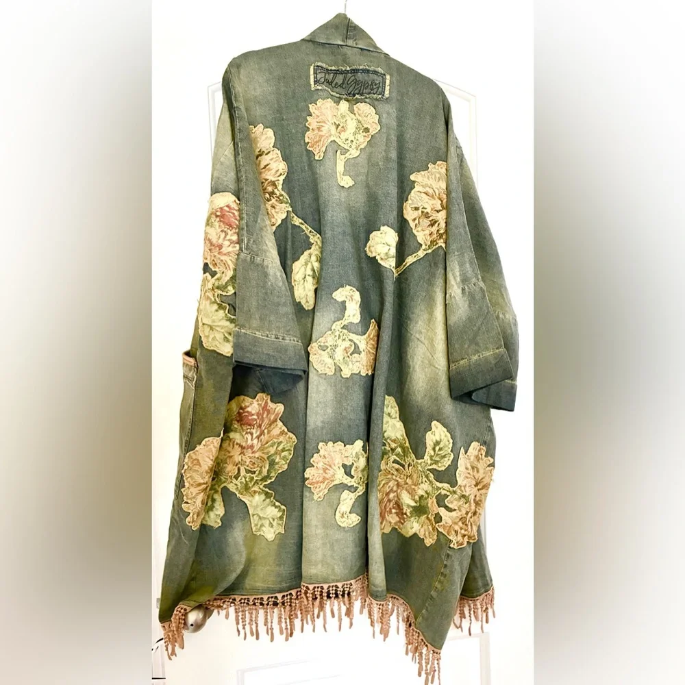 Jaded Gypsy Appliqué & Embroidered Denim Duster Coat - Floral Appliqué - Picture 2 of 6